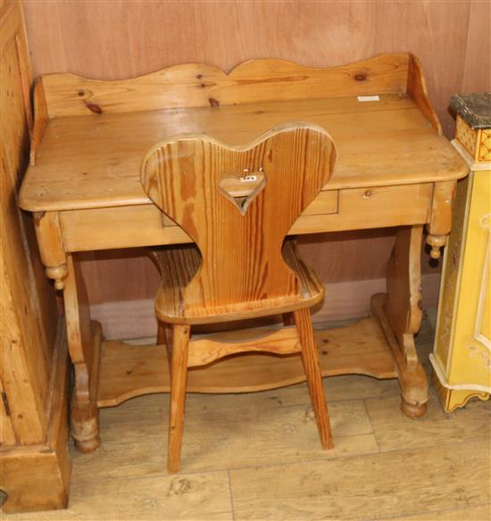 A pine washstand and a chair, W.92cm